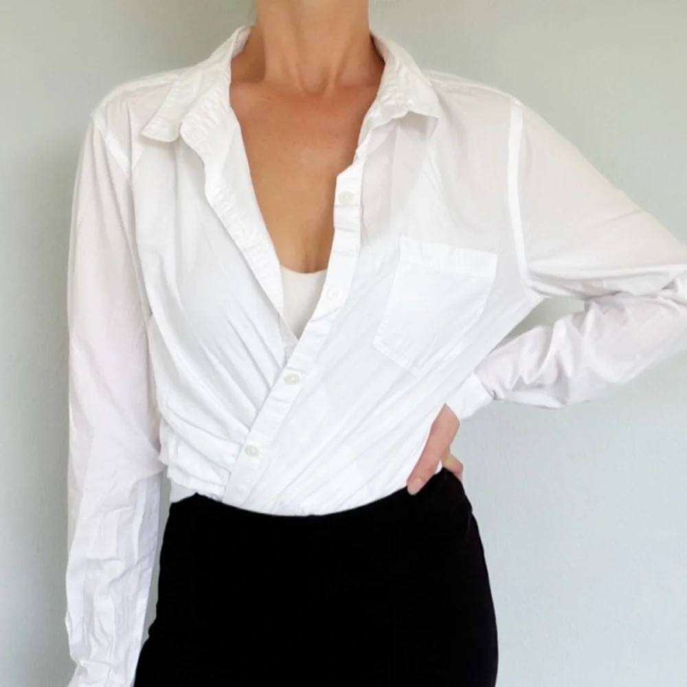 Ann Taylor LOFT white classic single pocket cotton button down dress shirt large